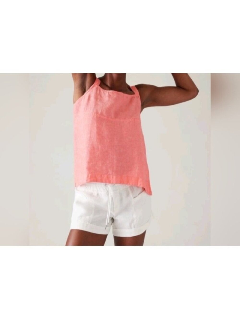 Athleta Voyager 100% Linen Tank Coral Adjustable Straps Flowy Size L